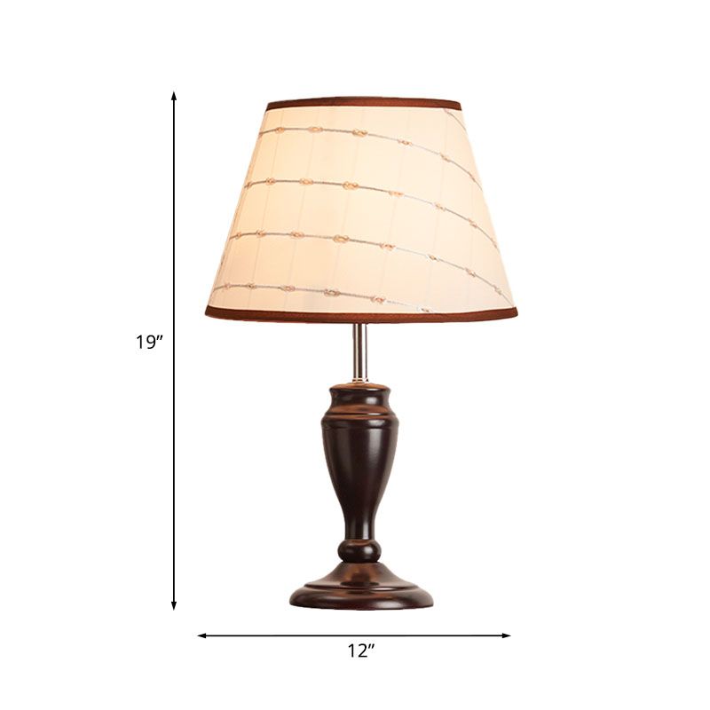 Brown 1 Head Table Light Rural Fabric Tapered Shade Nightstand Lamp with Flower/Slash/Geometric Pattern