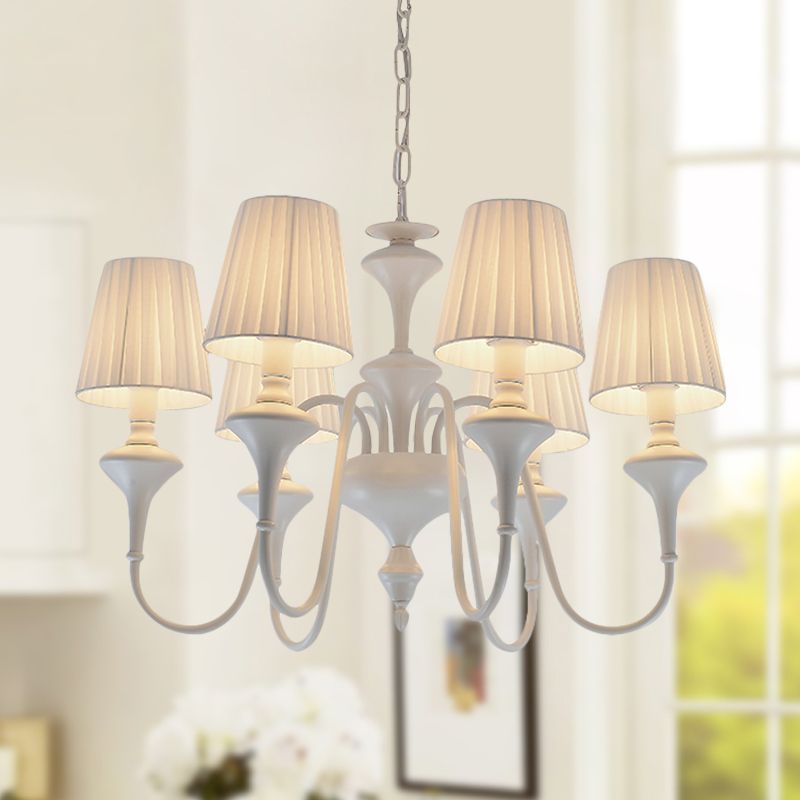 Gathered Empire Shade Chandelier Light Modern Fabric 6 Lights White Suspension Light