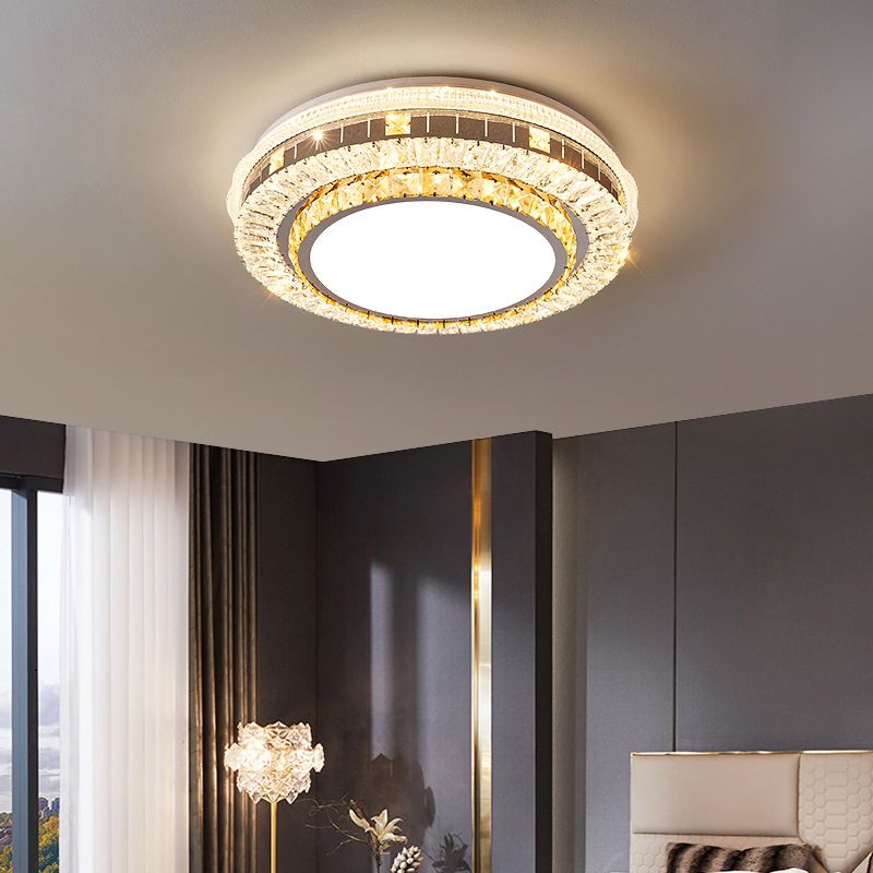 Modern Round Crystal Flush Mount Stainless Steel Ceiling Flush Light Fixture