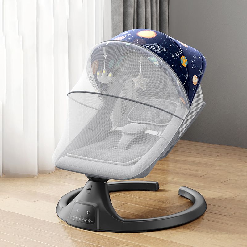 Modern Metal Rocking Oval Electric Crib Cradle with Canopy Pillow