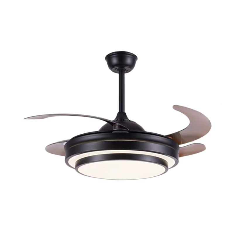 Gelaagde Round Metal 4 Blades Semi Flush Light Modernism Led plafondventilator Lamp voor eetkamer, 19 "breed