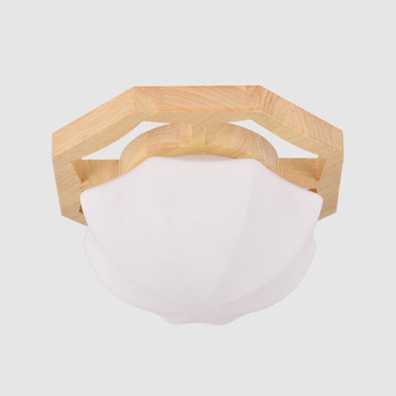 Simplicity Wooden Ceiling Light Fixtures Glass Shade Flush Mount Ceiling Fixture