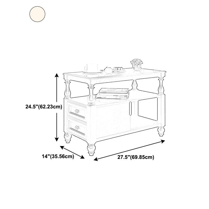 4 Legs Side Table Modern Wood Gold 2-Drawer Side End Snack Table