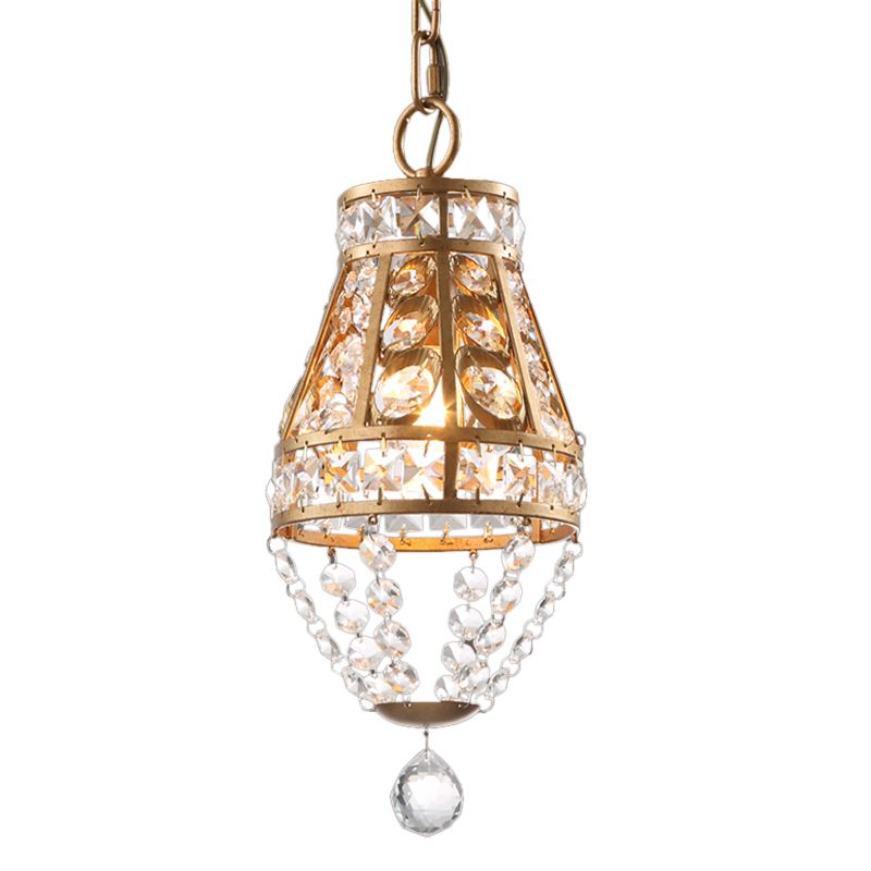 Finition en or 1-Head Éclairage pendentif Ferme Ferme à facettes Crystal Conic Suspension Lampe pour restaurant