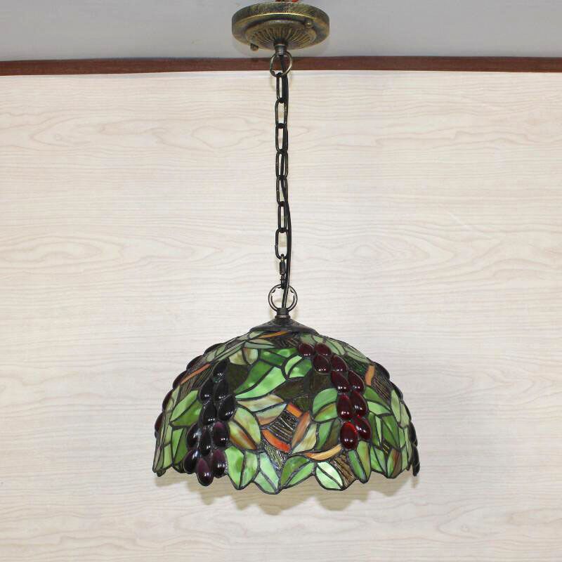 1 Head Suspension Light Decorative Dome Shade Grape Stained Glass Pendant Light Fixture