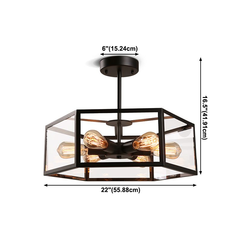 Hexagonales Glaskronleuchterleuchte Industrie 6 Lampen -Federung Licht in Schwarz