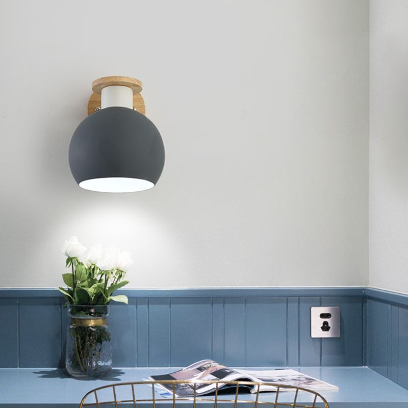 1 Lámpara de pared gris moderna de la luz del dormitorio de bulbo con sombra de metal global