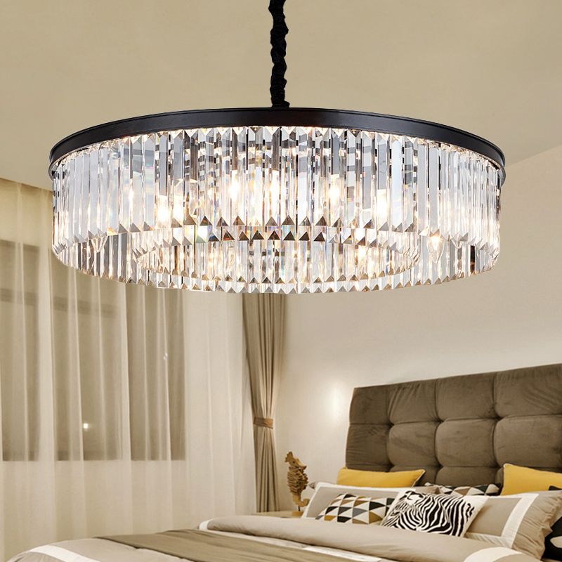 16"/23.5"/31.5" Dia Round Crystal Chandelier Modern 4/8/12-Light Black Flush Mount Light