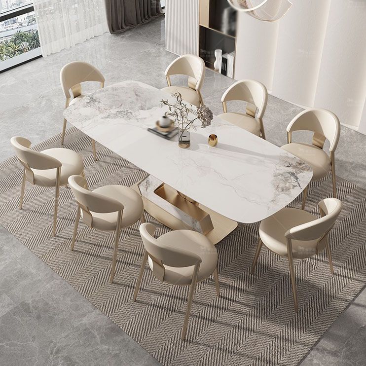 Luxury 1/4/5/7/9 Pieces Dining Set Sintered Stone Dining Table with Leather Chairs