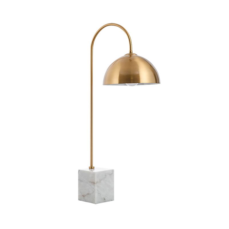 Bowl Desk Light Modern Metal 1 Bulb Brass Table Lamp with White Rectangle Marble Base