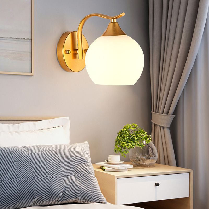 Contemporary Simplicity Globe Wall Mount Lighting Milk Glass Wall Mounted Light Fixture for Bedroom