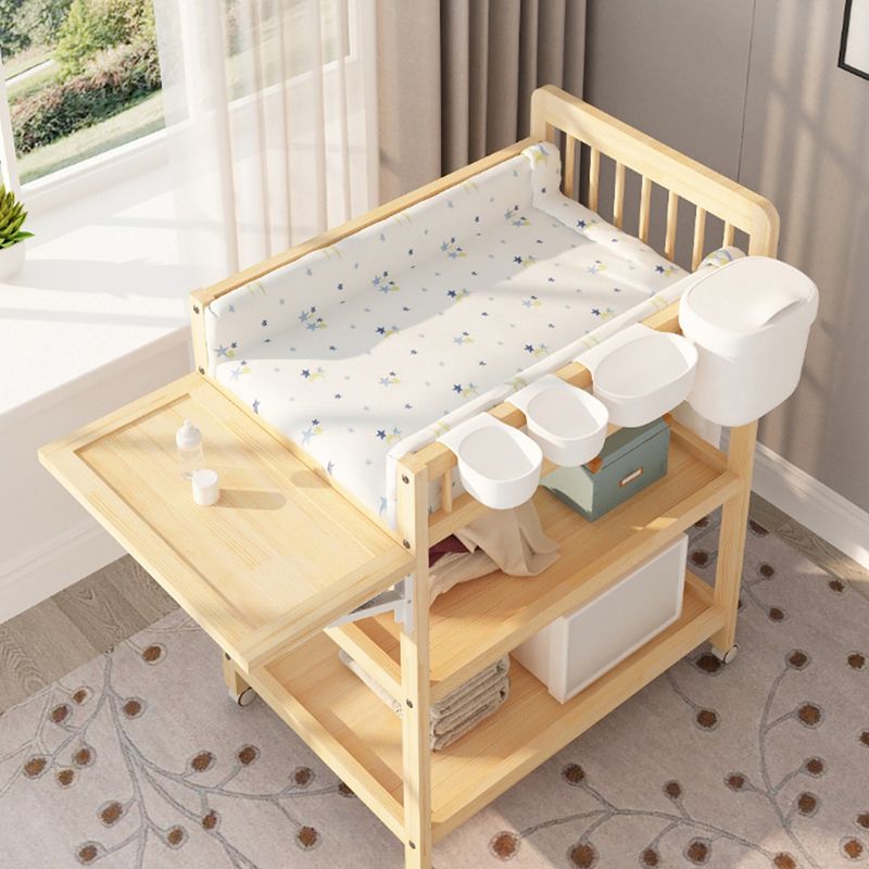 Pine Flat Top Changing Table with Changing Pad 2-in-1 Shelf Baby Changing Table