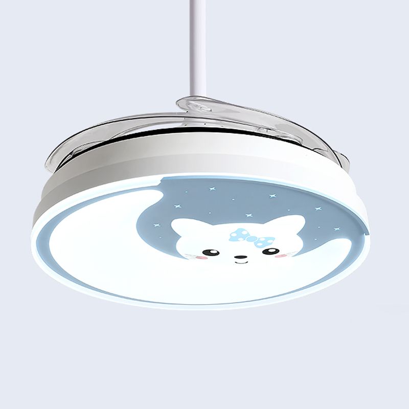 Luna acrílica y lámpara de ventilador de gatos Cartoon LED Semi Flush Light para niños dormitorio