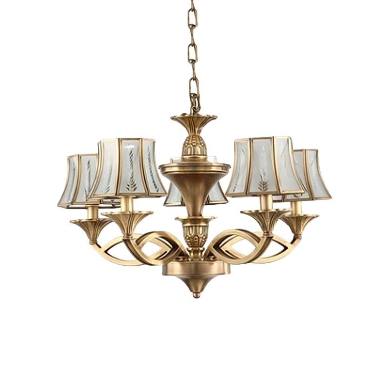 5/6/8 Lights Small/Medium/Large Chandelier Light Classic Curved Frosted Glass Hanging Lamp in Polished Brass