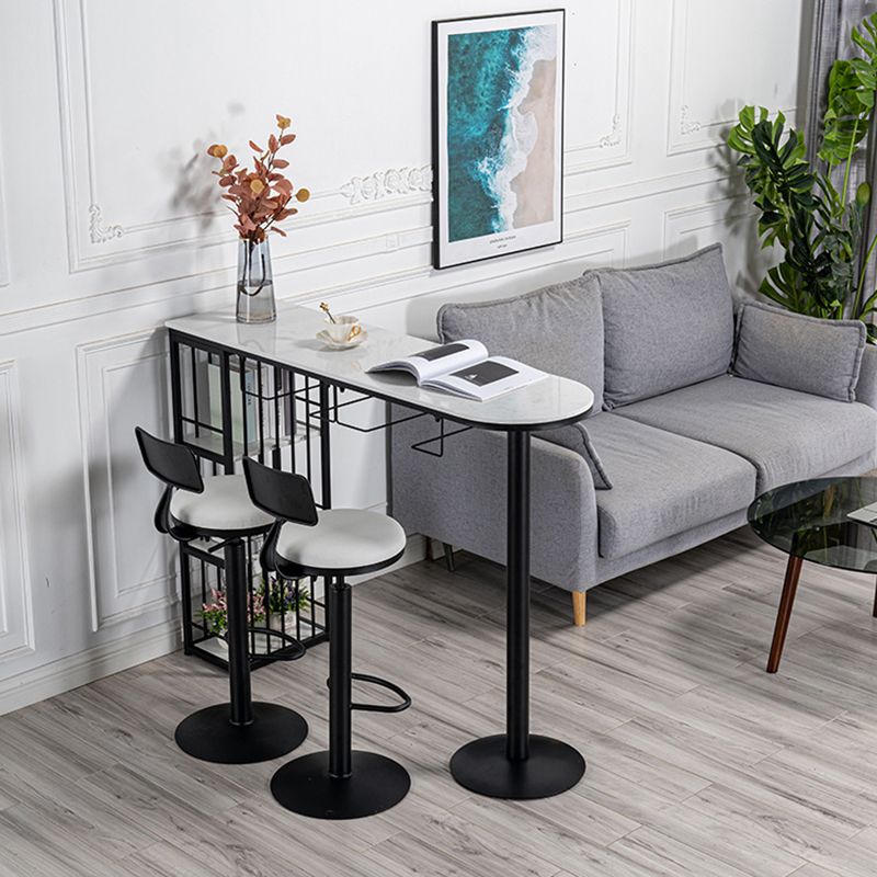 Glam Faux Marble Bistro Table Indoor Iron Double Pedestal Bar Dining Table with 3-Shelf