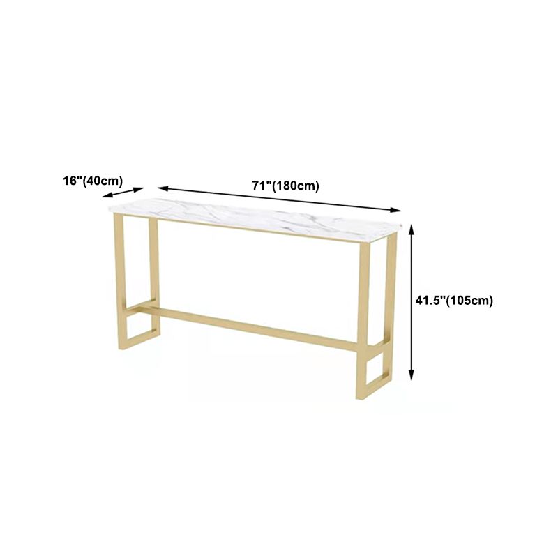 Glam Pub Table with Gold Metal Trestle Rectangle Wood Top Bar Table