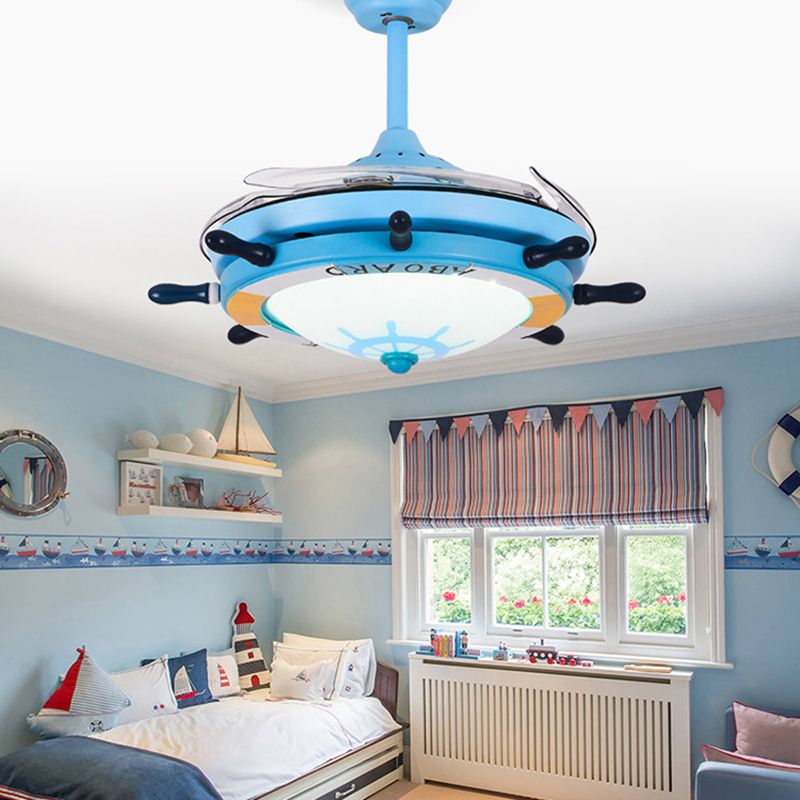 Mediterranean Rudder Pendant Fan Light Fixture Metal Bedroom Kindergarten Semi Flush Light