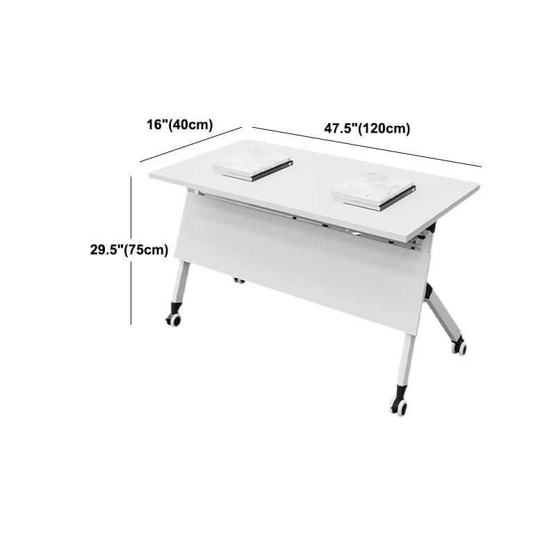 Rectangular Folding Writing Desk White Manufactured Wood Top Desk with Caster Wheels