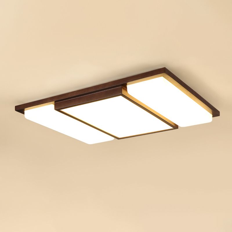 Brown Modern Wood Flush Mount Geometric Shape Ceiling Light with Acrylic Shade for Bedroom