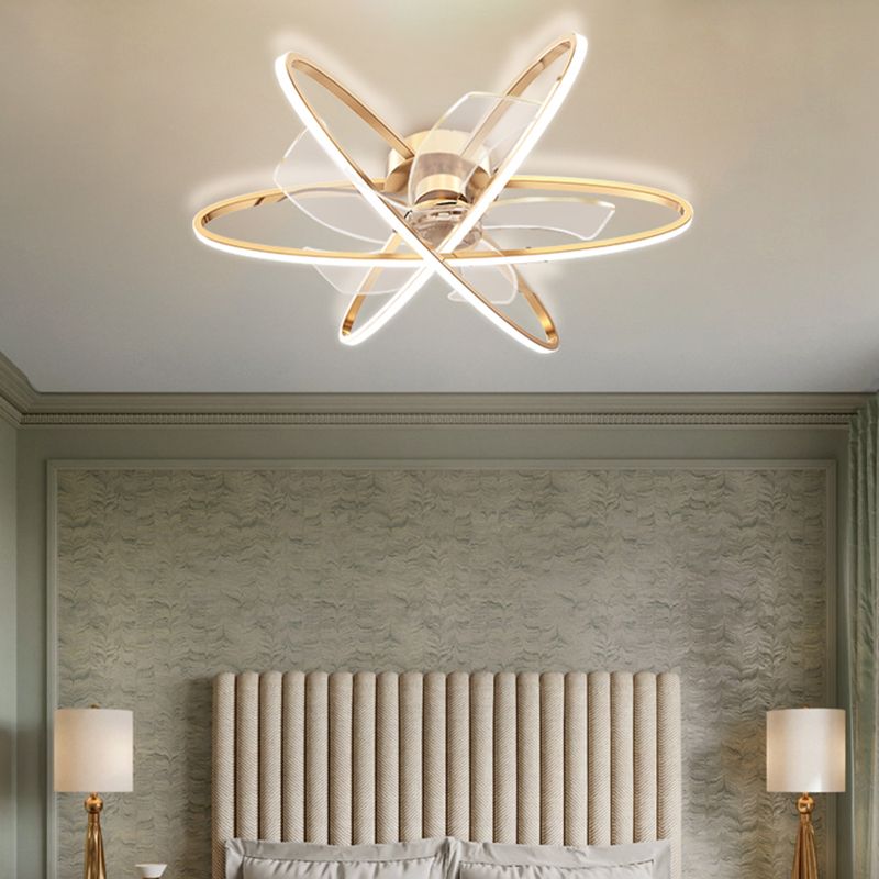 Geometric Ceiling Fan Light in Gold Metal Fan Fixture with 5 Fan Blades