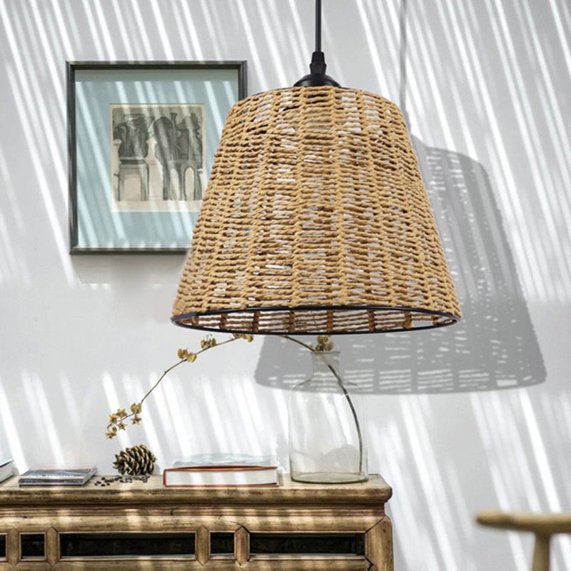 Bucket Hanging Leuchte moderne gewebte Rattan 1-Licht-Innenheizlampe in Beige