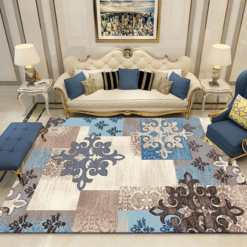 Shabby Chic Area Rug Traditional Flower Print Carpet Anti-Slip Backing Area Carpet for Living Room