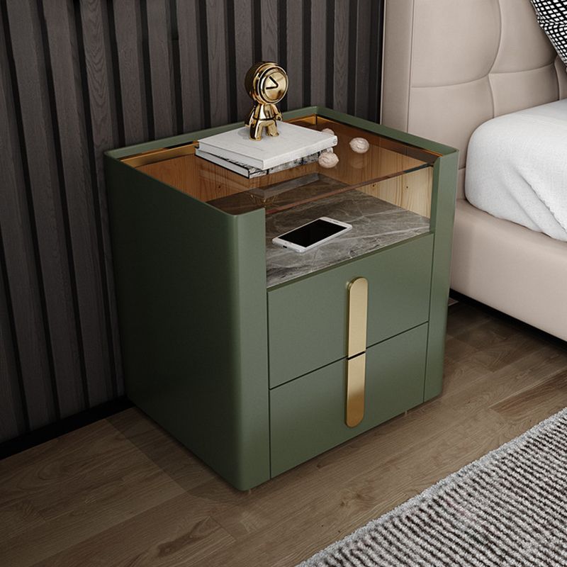 Glam 22 Inch H Nightstand Glass Top Open Storage 2-Drawer Night Table