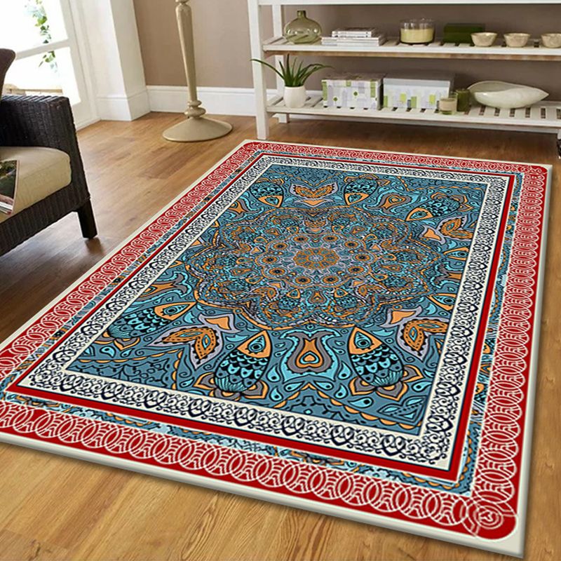 Retro Medallion Print Carpet Polyester Area Rug Non-Slip Backing Indoor Carpet for Home Decoration