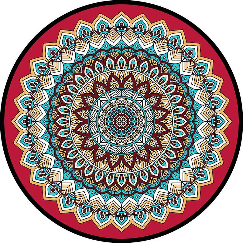 Multi-Color Floral Print Rug Moroccan Round Area Carpet Anti-Slip Backing Carpet for Living Room