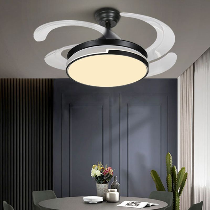 Round Shape Metal Ceiling Fans Modern Style 1 Light Flush Ceiling Fan in Black