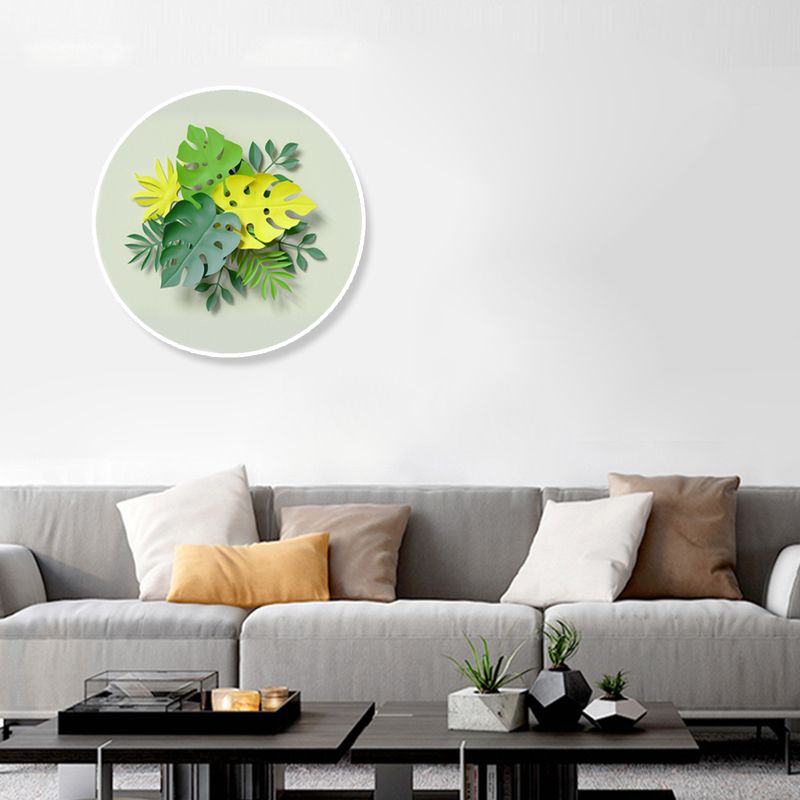 Pastel Color Leaves Wall Decor Botany Nordic Textured Canvas Print for Living Room