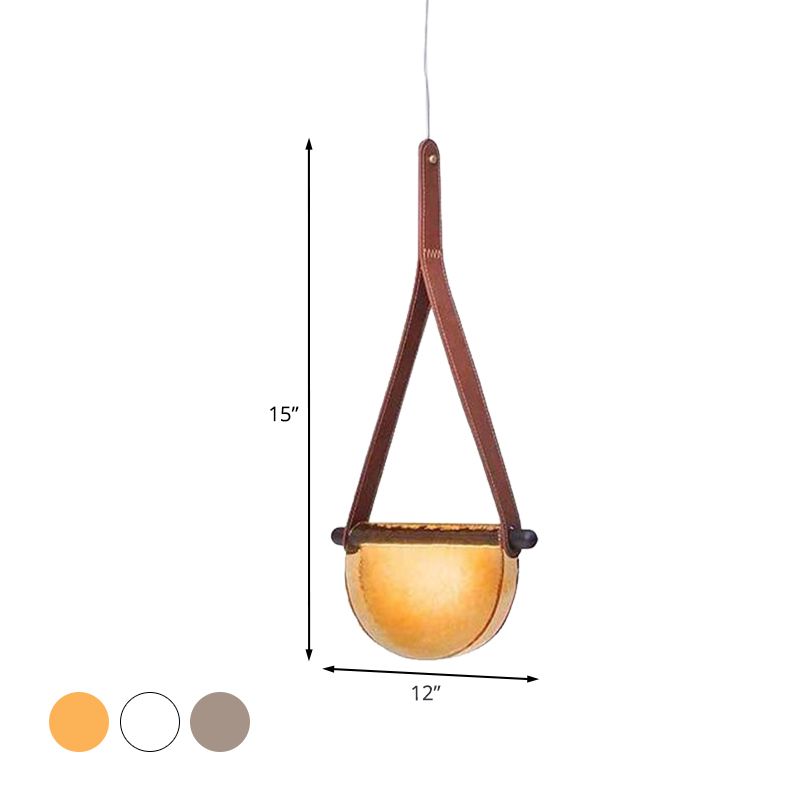 Modernist Raindrop Pendant Light Kit Smoke Grey/Clear/Amber Glass Dining Table LED Hanging Lamp with Brown Leather Strap