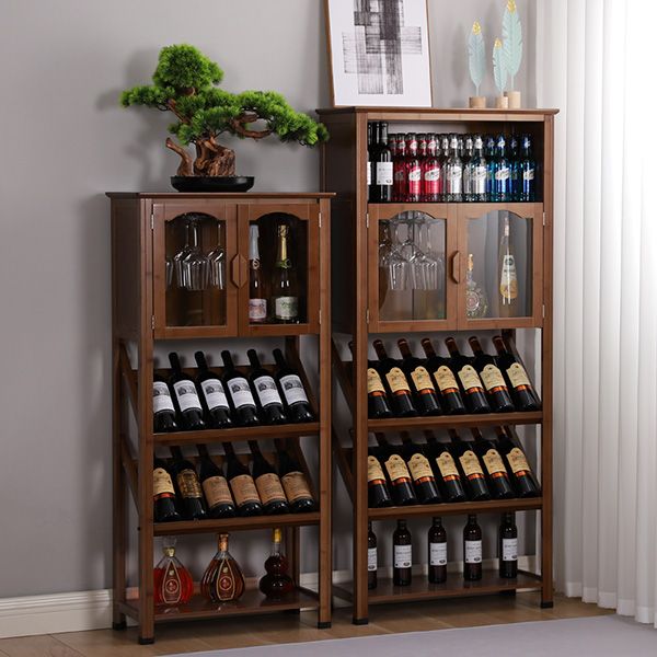 Modern Floor Wine Bottle Rack Solid Wood Wine Bottle Rack with Wine Storage