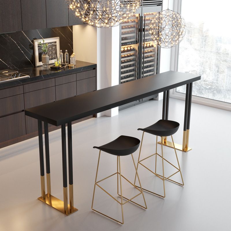 Rectangular Solid Wood Bar Table Modern Bar Table with Double Pedestal in Black