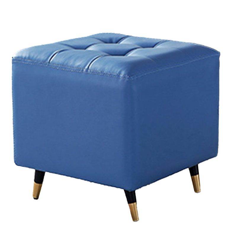 Glam Pouf Ottoman Genuine Leather Upholstered Tufted Square Ottoman with Metal Legs