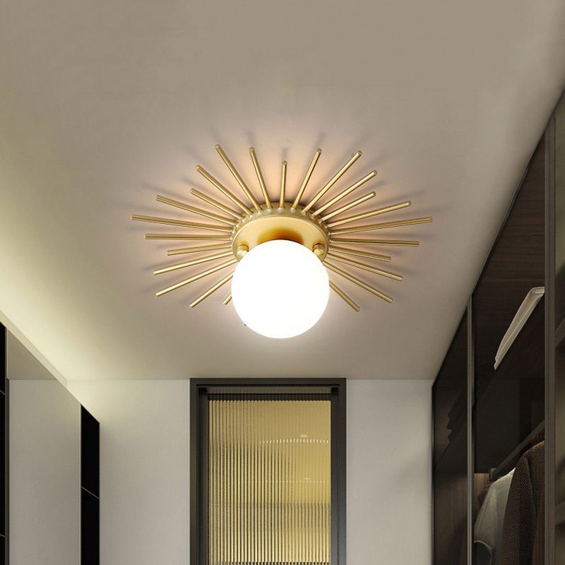 Modern Flush Lighting Glass Ceiling Mounted Light in Gold and White