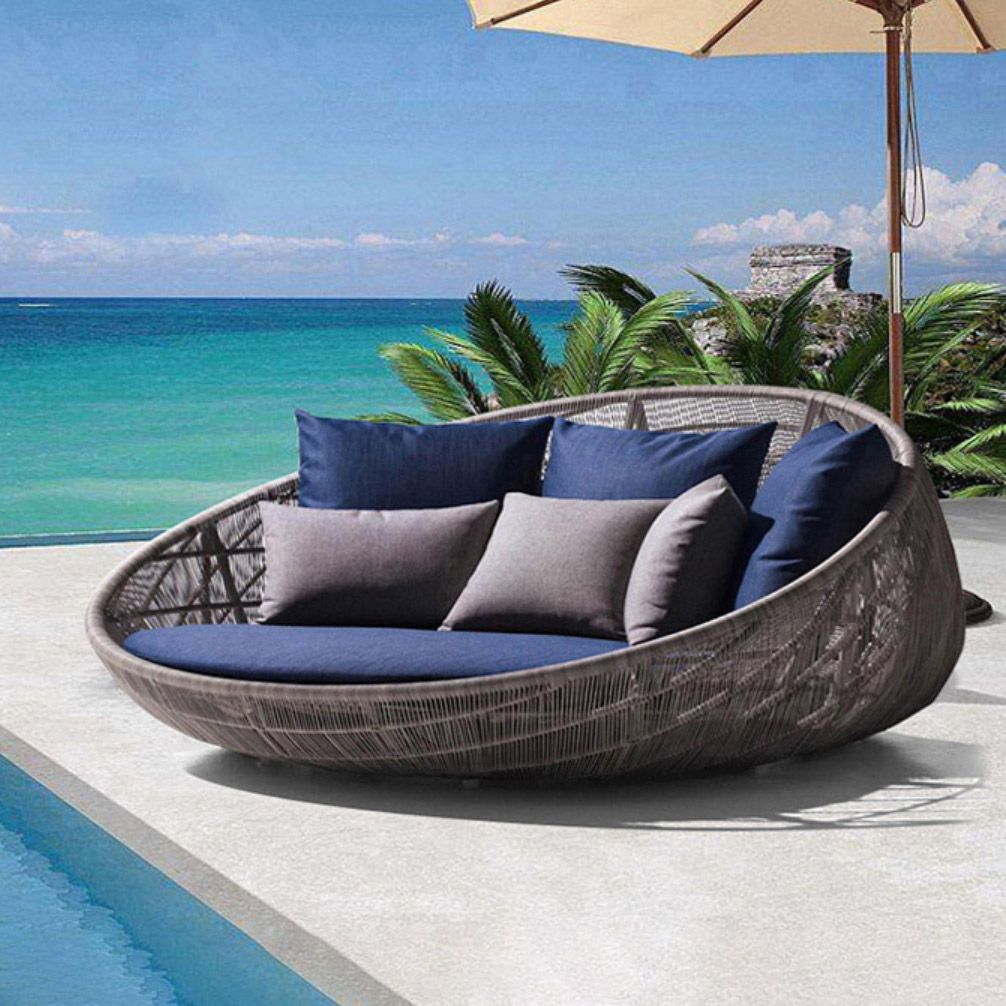 Contemporary Rattan Accent Patio Loveseat Metal Frame Outdoor Sofa with Cushion & Pillows