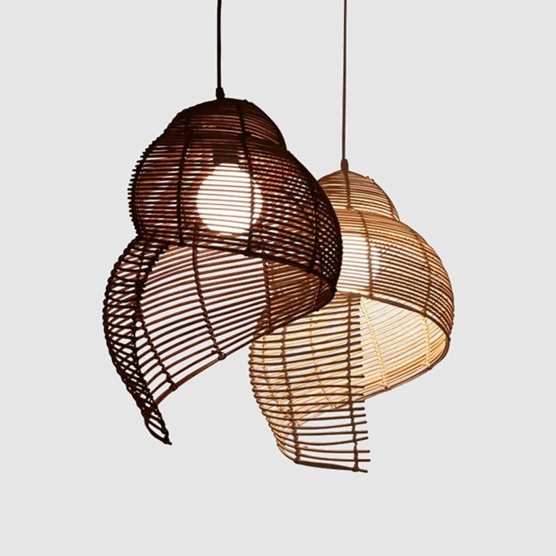 Coastal Spiral Shell Pendant Lighting Bamboo 1-Light Dining Room Suspended Lighting Fixture