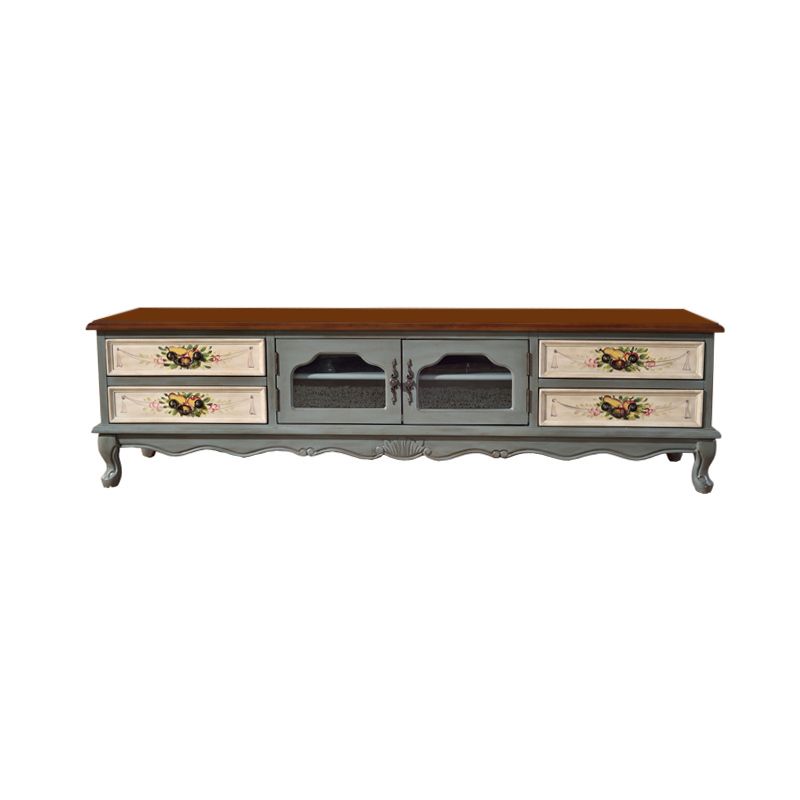 Traditional 4 Drawers TV Console Disressed Wood TV Stand with Shelf