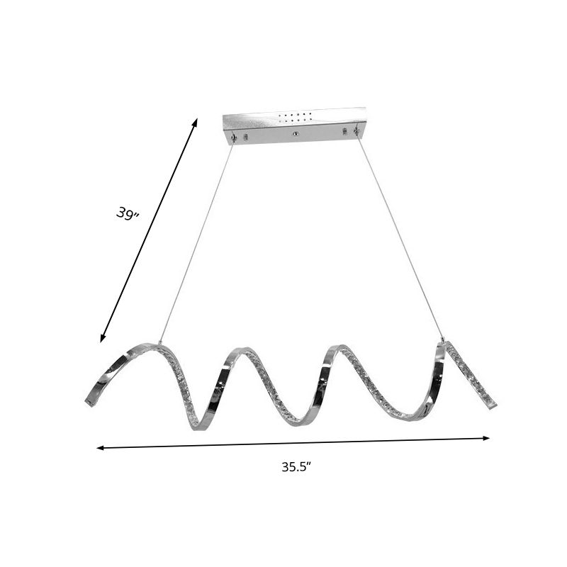 Gebogene Kronleuchterlampe zeitgenössische Kristall Silber LED Hängende Leuchte in warmem/weißem Licht für das Restaurant