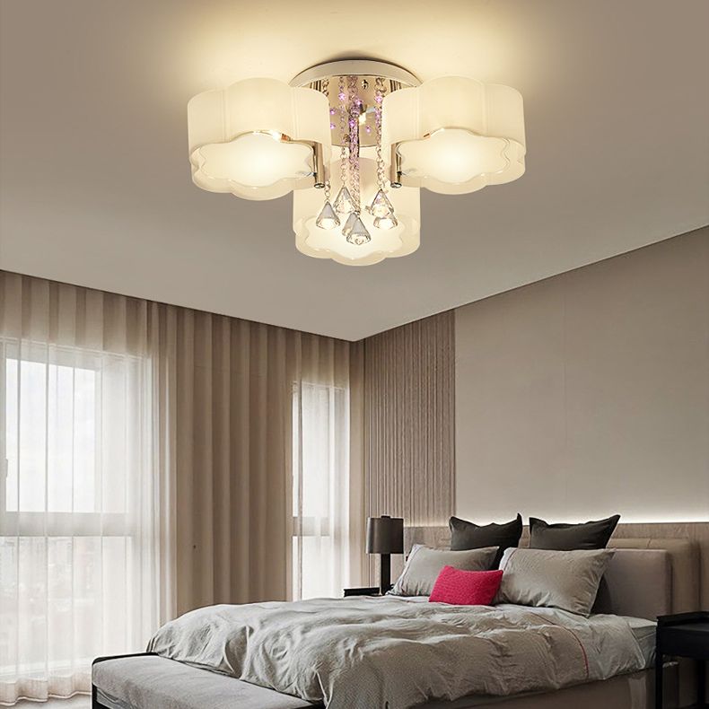 White Sputnik LED Semi Flush Mount in Modern Concise Style Crystal Ceiling Light with Acrylic Shade