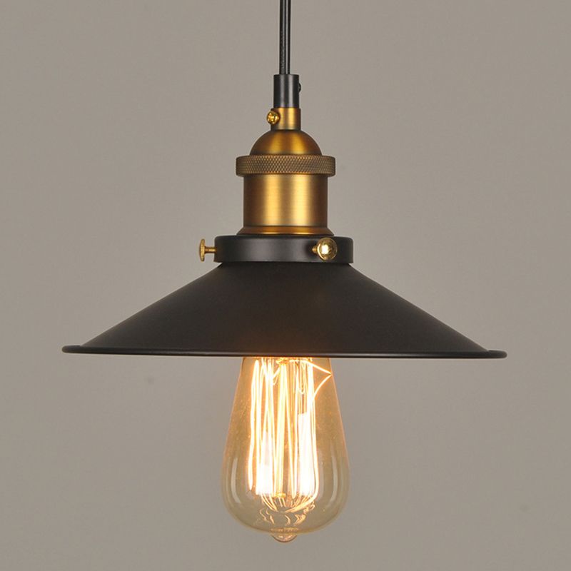 Metal Cone Shaped Hanging Lamp Industrial Style Warehouse Pendant Lighting in Black