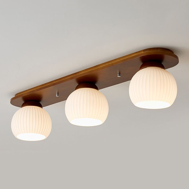 Wooden Ceiling Light Multi Lights Ceiling Mount Light with Glass Shade for Bedroom