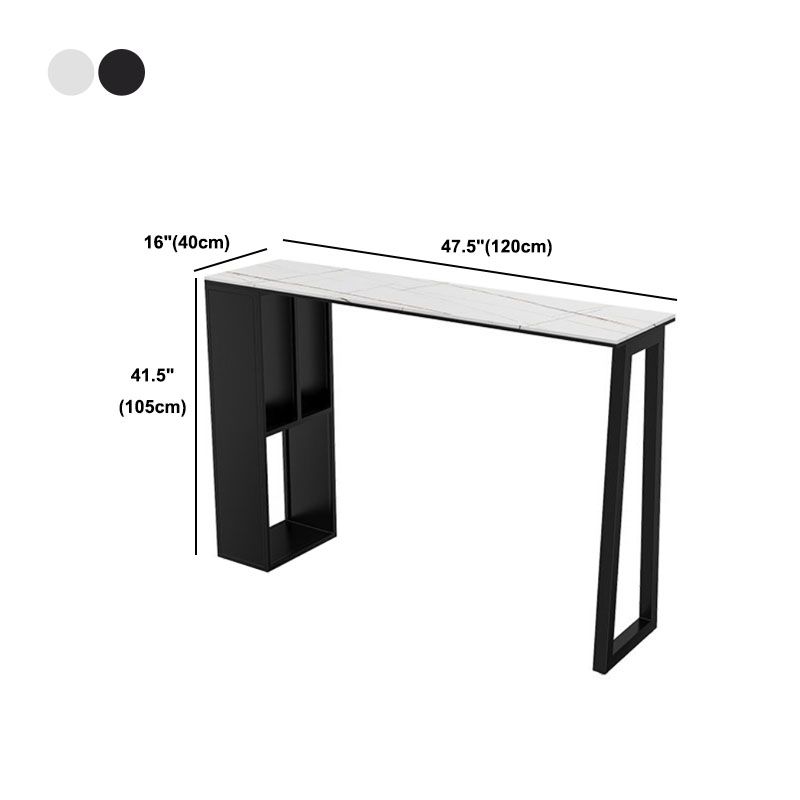 Stone Bar Dining Table Modern Rectangle Bar Table with Double Pedestal for Balcony Kitchen