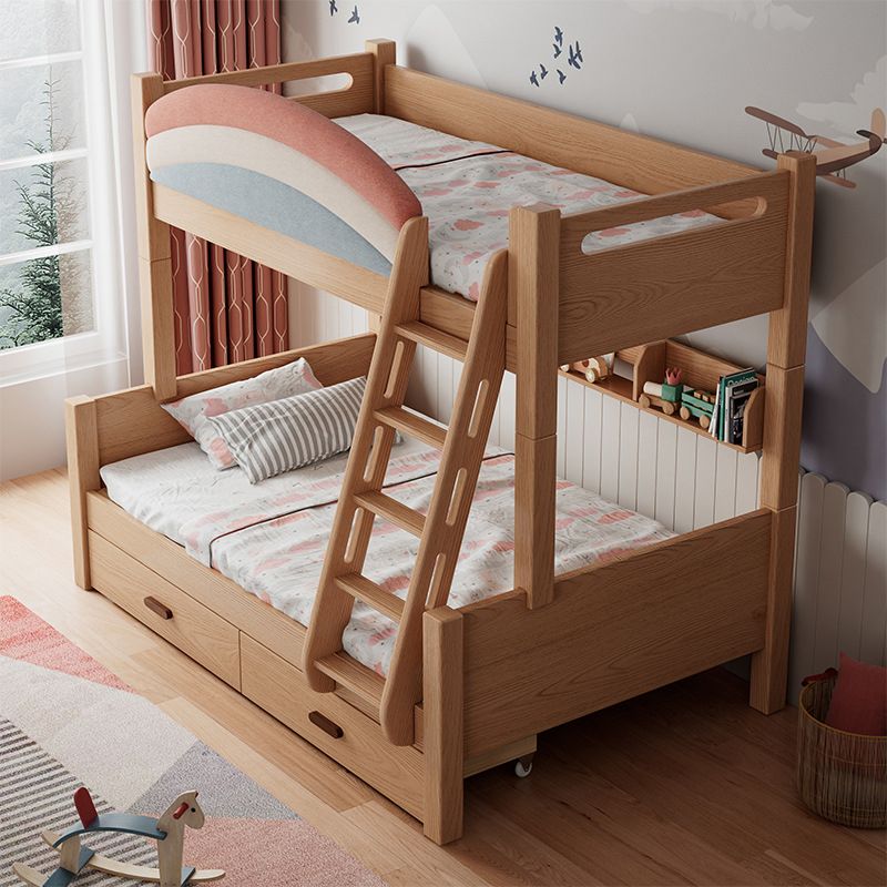 Contemporary Solid Wood Bunk Bed Built-In Ladder Kids Bed with Guardrail