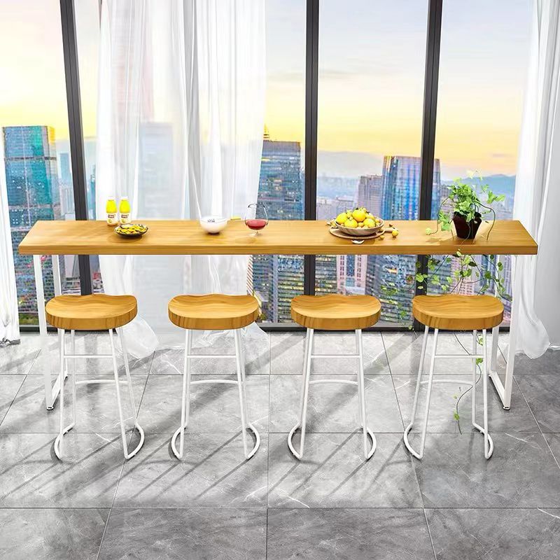 Modern White Iron Bar Dining Table Rectangle Pine Wood Indoor Bistro Table