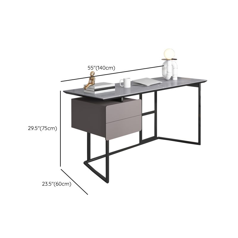 Stone Rectangle Writing Desk 2-Drawers 23.62" Tall Office Desk