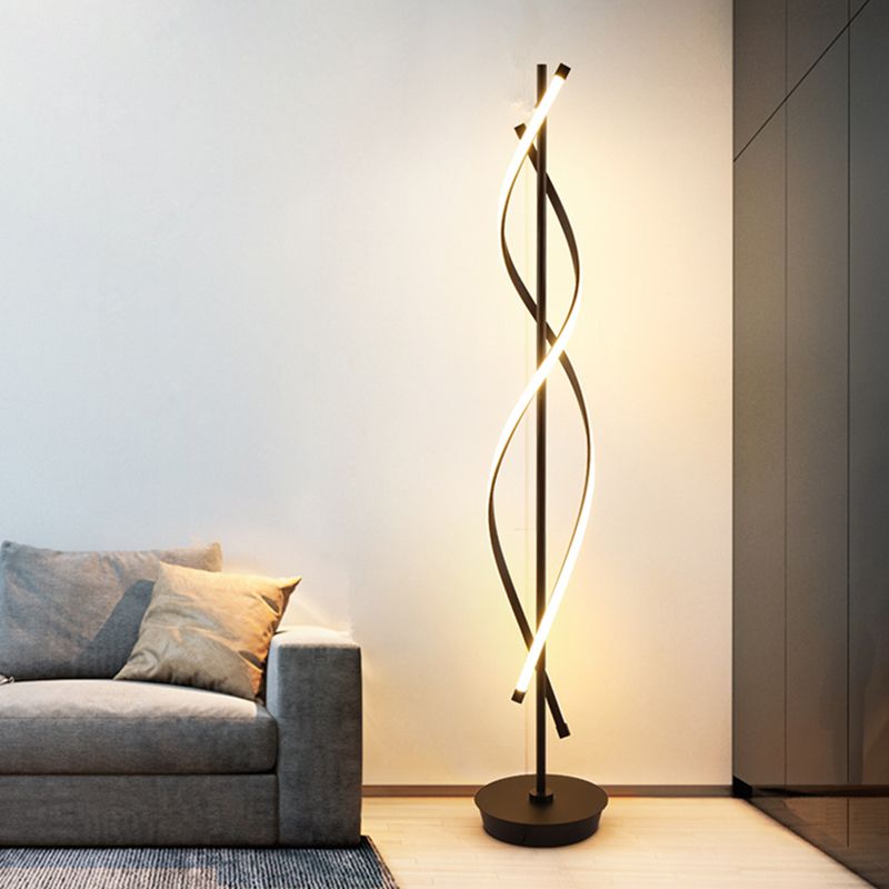 Black Twist Standing Lamp Simple LED Metallic Reading Floor Lighting in Warm/White Light