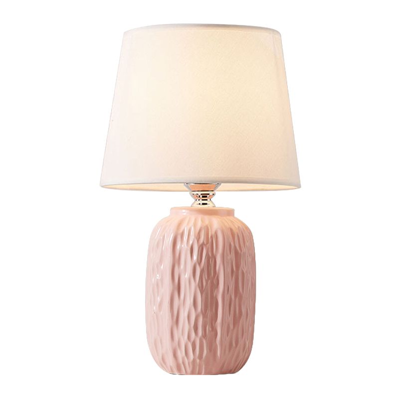 Single Hammered Ceramic Night Lamp Modern Pink/Blue/Yellow Oval Table Lighting with Tapered Lampshade