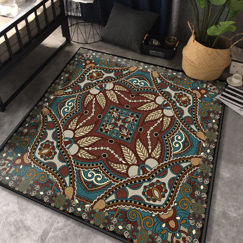 Persian Chamber Area Rug Multicolor Jacquard Printing Carpet Synthetics Anti-Slip Stain Resistant Pet Friendly Rug